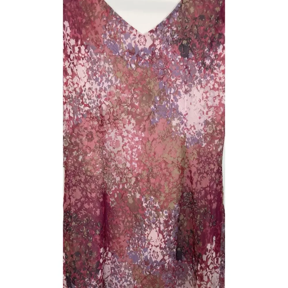 Breakin' Loose Y2K 90s Floral Ruffle V-Neck Asymetrical Midi Dress Pink Sz 9/10 - Picture 9 of 15